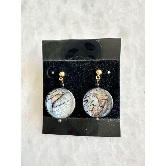 Shades of gray and blue abalone circle dangle earrings ￼ - Picture 1 of 2